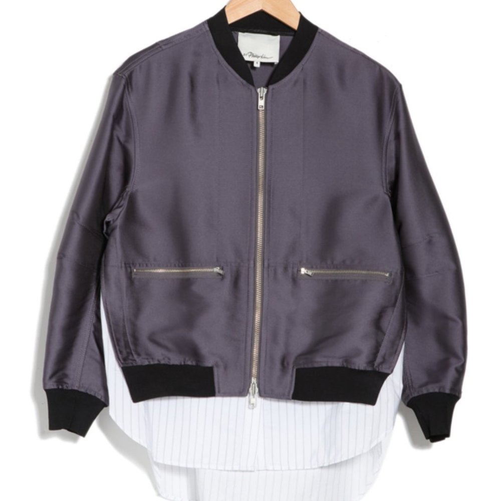 3.1 Phillip Lim Navy Bomber with Shirt Tails